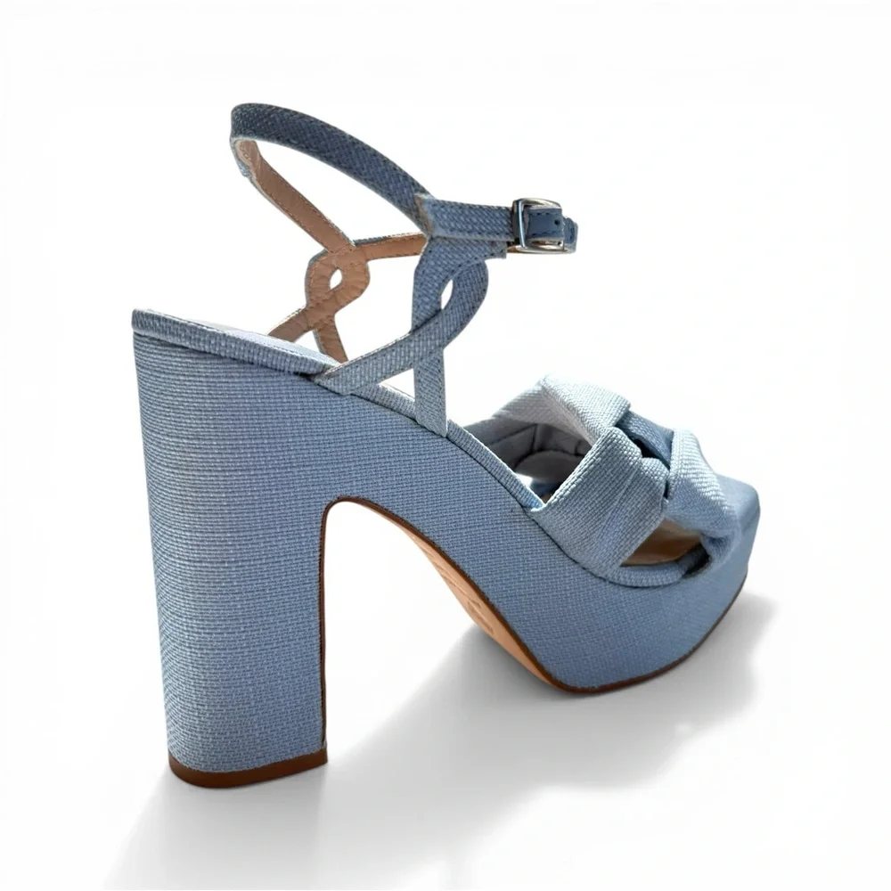 Antonio Melani Blue Linen Platform Heels Braided Sandals Size 9 New
